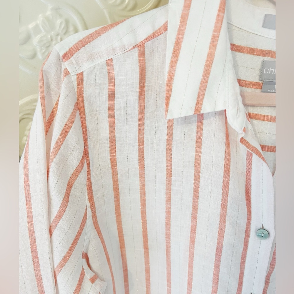 Small Chicos Linen Striped Shirt Dress - Picture 4 of 5